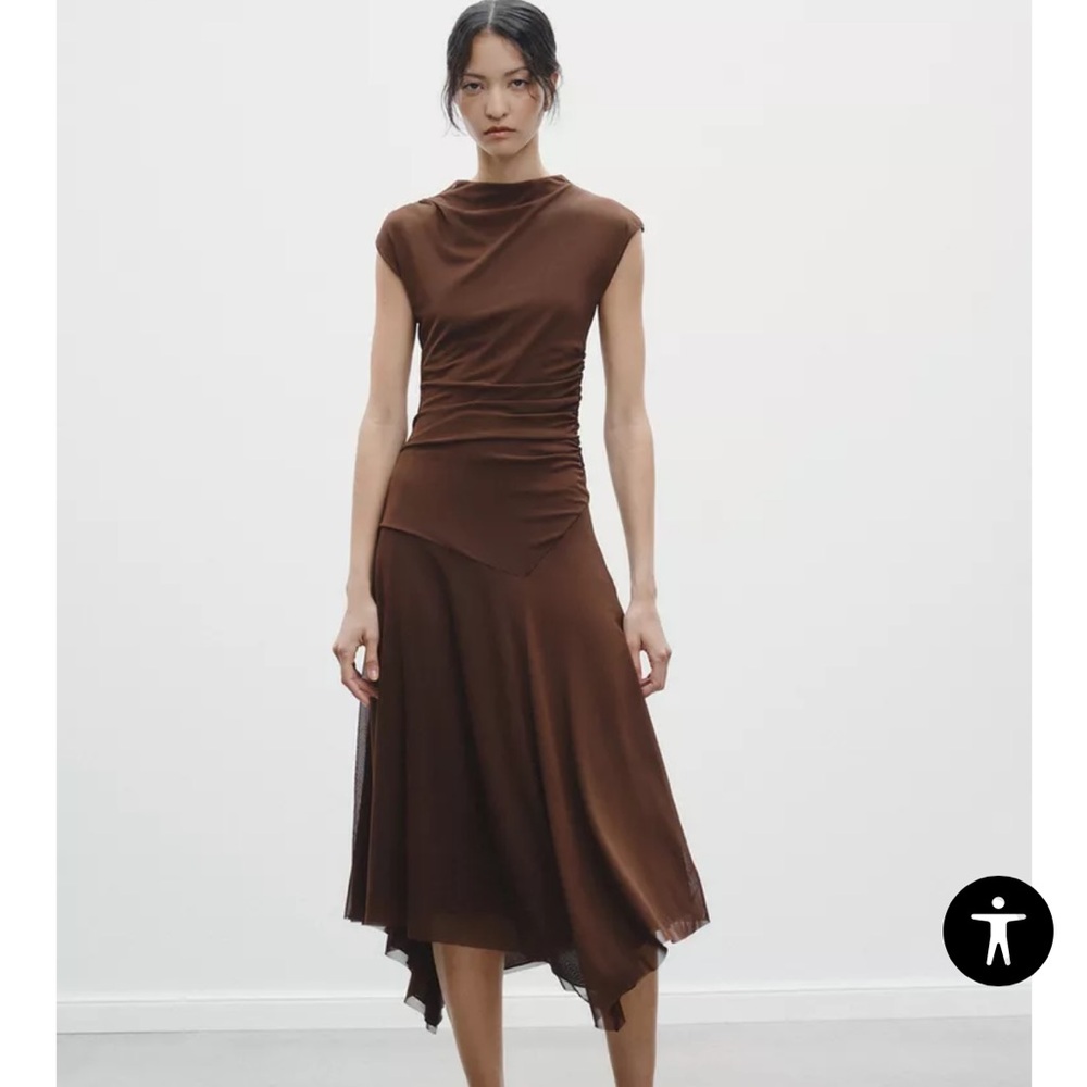 Zara Asymmetrical Brown Midi Dress